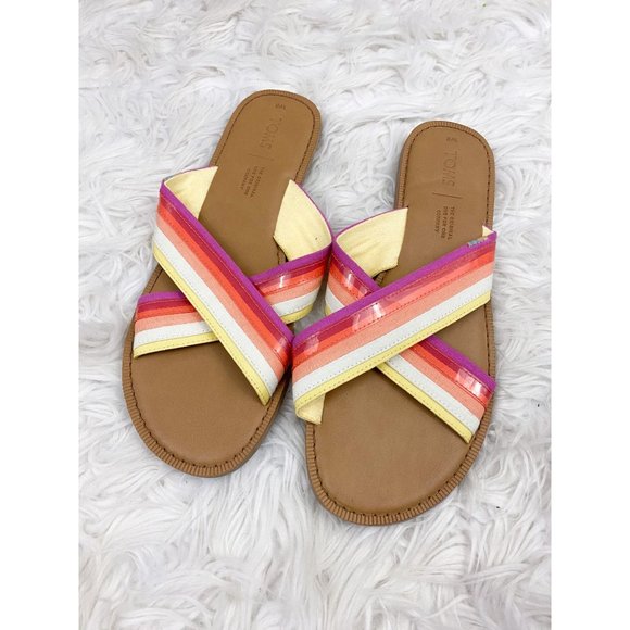 Toms Shoes - TOMS Vic Persimon Multicolor Canvas Strap Sandals Yellow White Orange Purple 8
